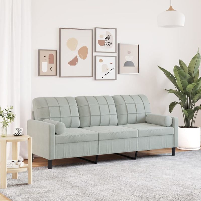 Casa si Gradina - Mobilier - Canapele si coltare - Canapele - Canapea cu 3 locuri cu pernute, gri deschis, 180 cm, catifea - Infinity.ro