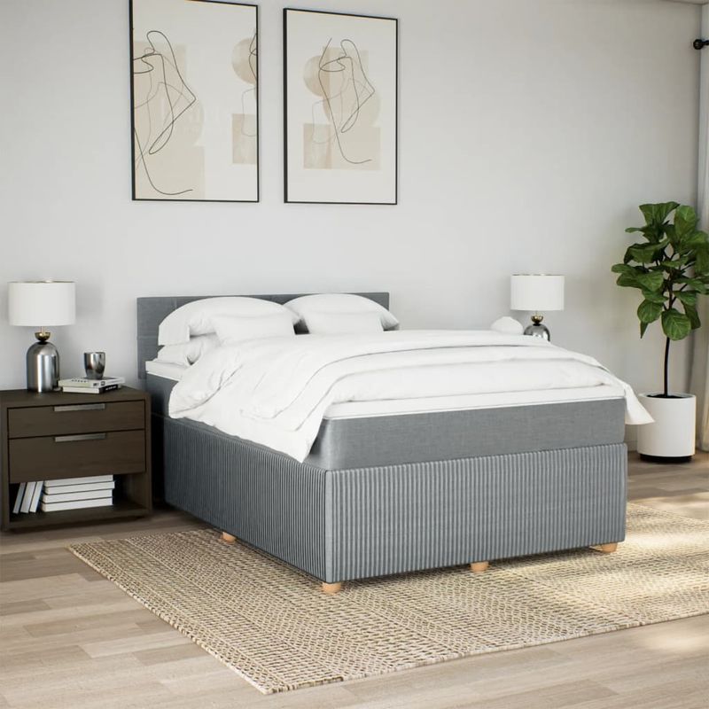 Casa si Gradina - Mobilier - Paturi si accesorii - Paturi - Pat continental, gri deschis, 140x200 cm, material textil - Infinity.ro