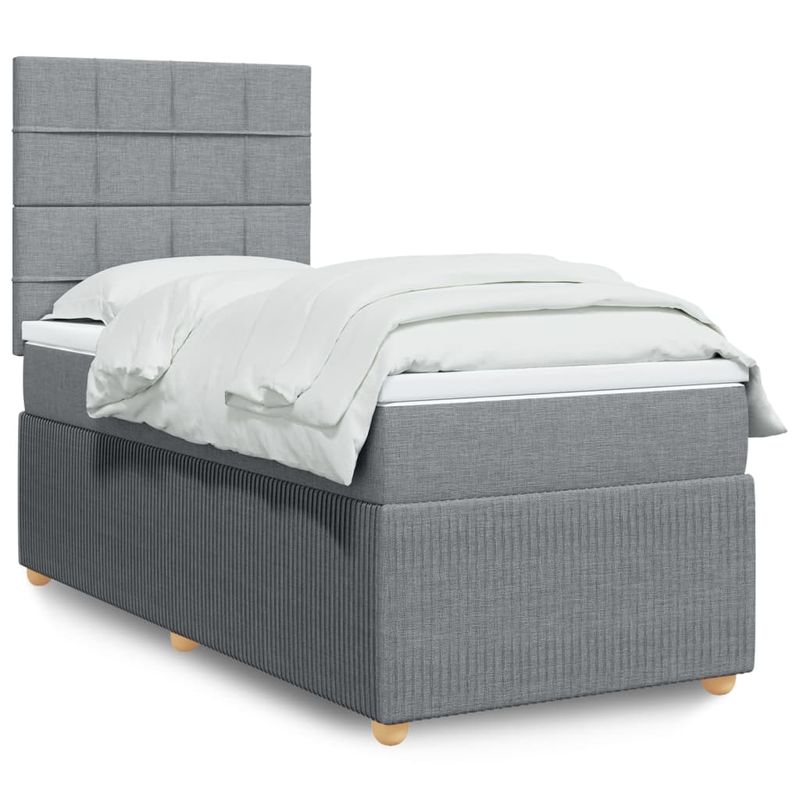 Casa si Gradina - Mobilier - Paturi si accesorii - Paturi - Pat box spring cu saltea, gri deschis, 90x200 cm, textil - Infinity.ro