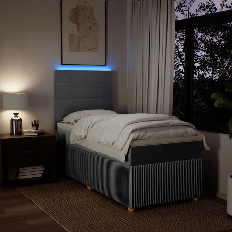 Casa si Gradina - Mobilier - Paturi si accesorii - Paturi - Pat box spring cu saltea, gri deschis, 90x200 cm, textil - Infinity.ro