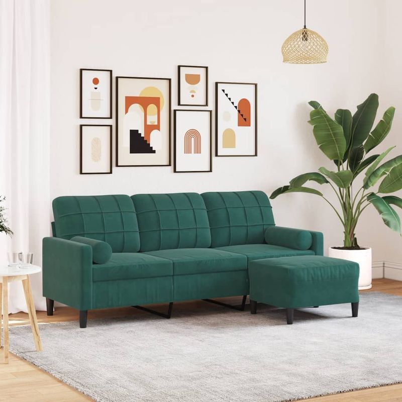 Casa si Gradina - Mobilier - Canapele si coltare - Canapele - Canapea cu 3 locuri si taburet, verde inchis, 180 cm, catifea - Infinity.ro