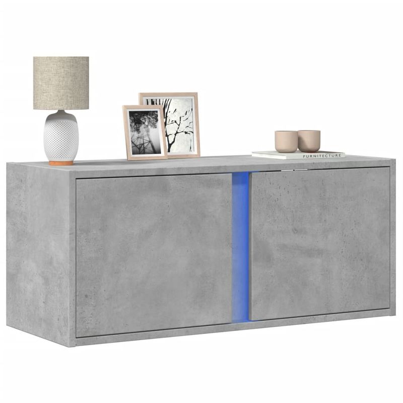 Casa si Gradina - Mobilier - Comode si corpuri - Comode - Comoda TV de perete cu lumini LED, gri beton, 80x31x35 cm - Infinity.ro