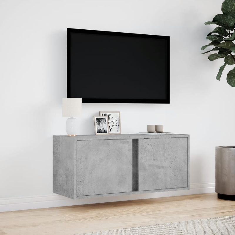 Casa si Gradina - Mobilier - Comode si corpuri - Comode - Comoda TV de perete cu lumini LED, gri beton, 80x31x35 cm - Infinity.ro