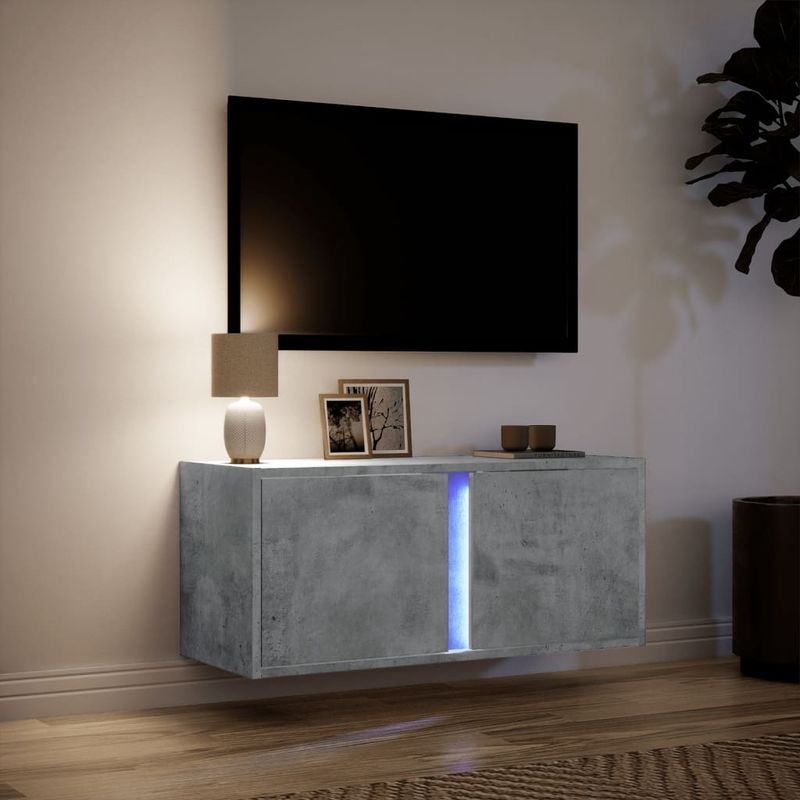 Casa si Gradina - Mobilier - Comode si corpuri - Comode - Comoda TV de perete cu lumini LED, gri beton, 80x31x35 cm - Infinity.ro