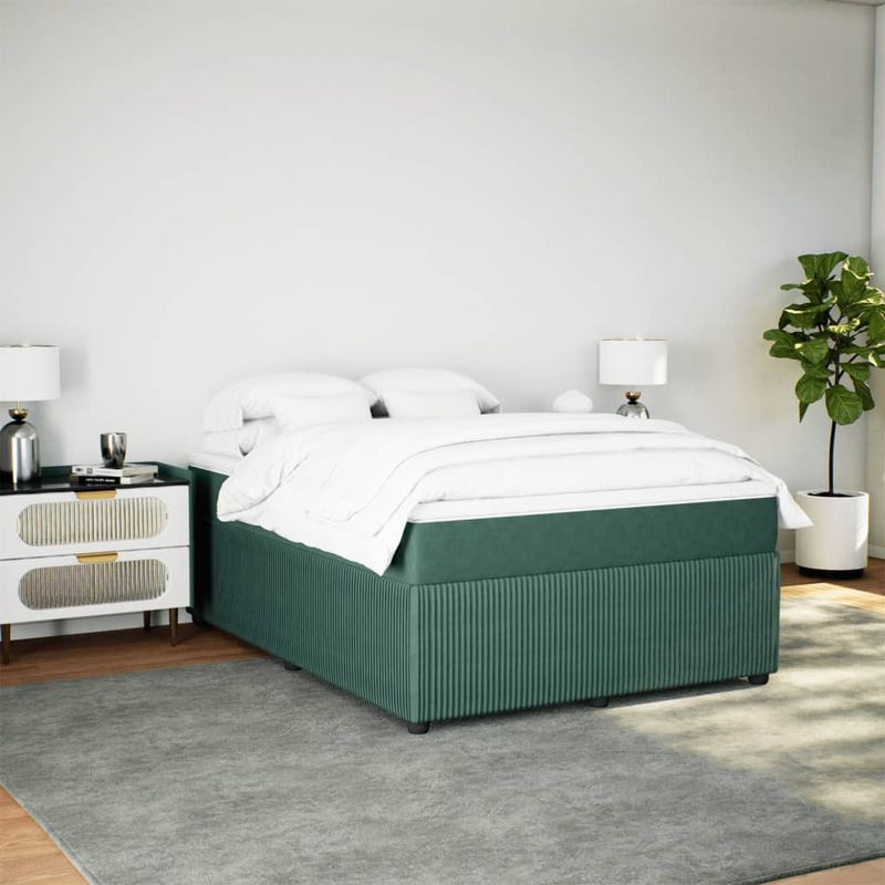 Casa si Gradina - Mobilier - Paturi si accesorii - Paturi - Pat box spring cu saltea, verde inchis, 140x190 cm, catifea - Infinity.ro