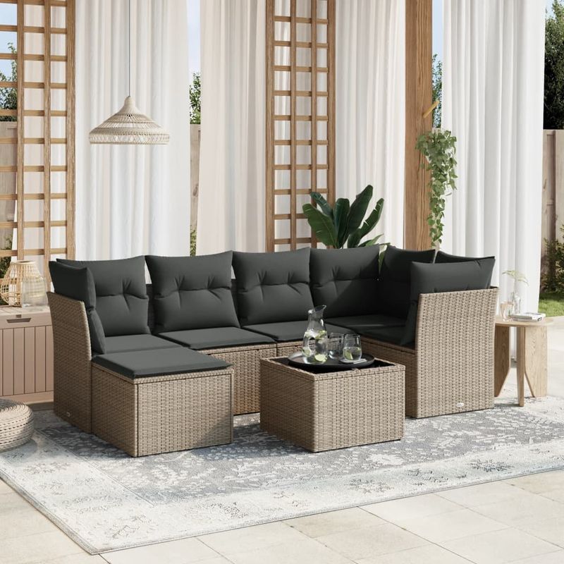 Casa si Gradina - Gradina si terasa - Mobilier exterior - Seturi mobila gradina - Set canapele de gradina cu perne, 7piese gri deschis poliratan - Infinity.ro