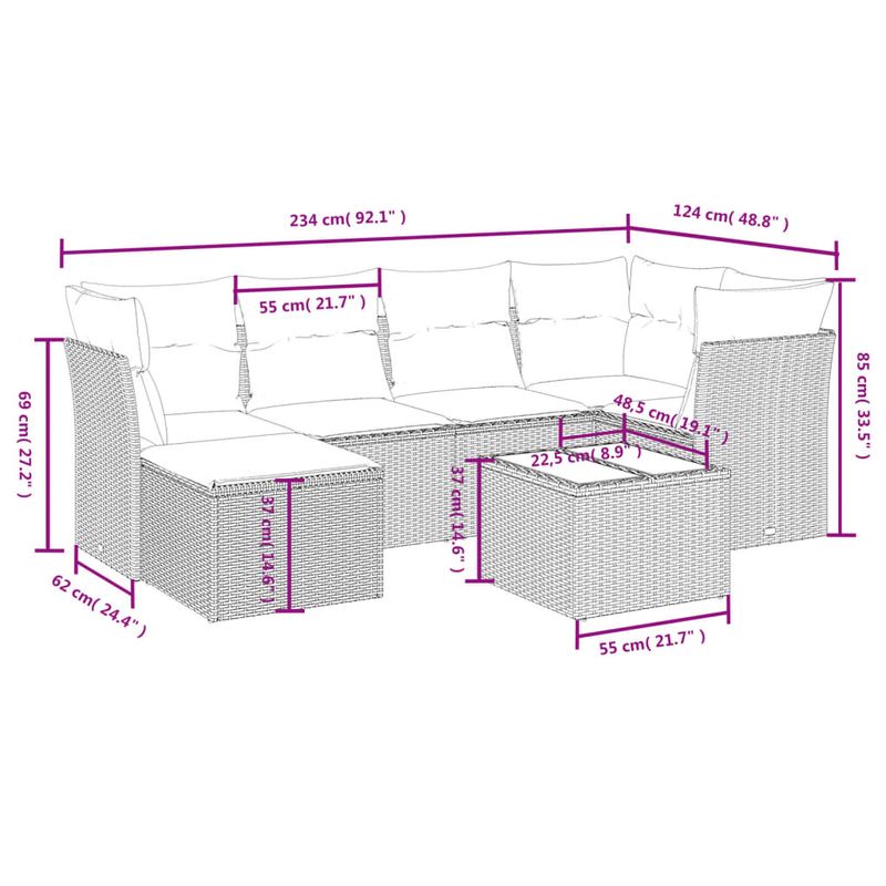 Casa si Gradina - Gradina si terasa - Mobilier exterior - Seturi mobila gradina - Set canapele de gradina cu perne, 7piese gri deschis poliratan - Infinity.ro