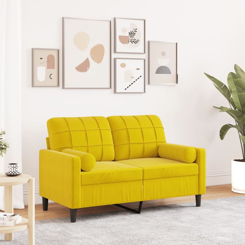 Casa si Gradina - Mobilier - Canapele si coltare - Canapele - Canapea cu 2 locuri cu pernute, galben, 120 cm, catifea - Infinity.ro