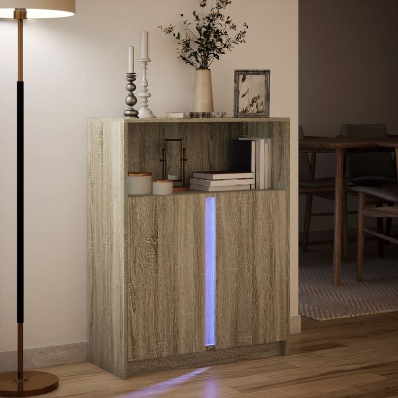 Casa si Gradina - Mobilier - Comode si corpuri - Comode - Dulap cu LED, stejar sonoma, 77x34x100 cm, lemn prelucrat - Infinity.ro