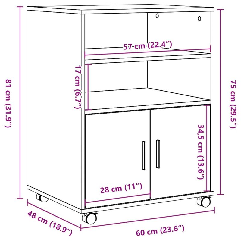 Casa si Gradina - Mobilier - Dulapuri si sifoniere - Dulapuri - Dulap cu roti, gri sonoma, 60x48x81 cm, lemn compozit - Infinity.ro