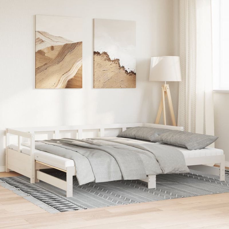 Casa si Gradina - Mobilier - Paturi si accesorii - Paturi - Pat zi cu extensie si saltele, alb, 80x200 cm, lemn masiv pin - Infinity.ro
