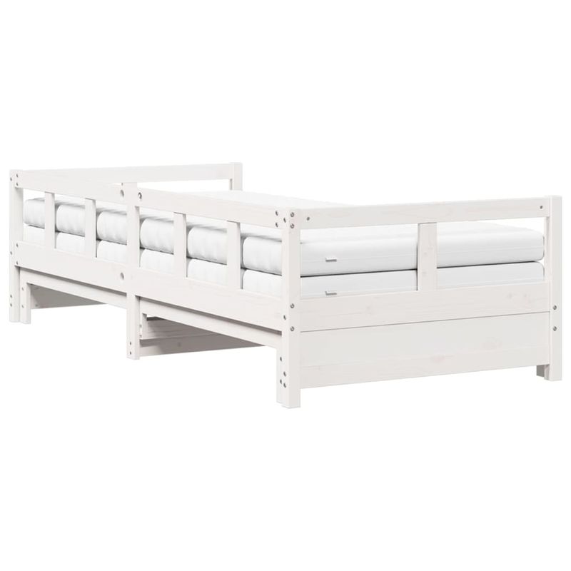 Casa si Gradina - Mobilier - Paturi si accesorii - Paturi - Pat zi cu extensie si saltele, alb, 80x200 cm, lemn masiv pin - Infinity.ro