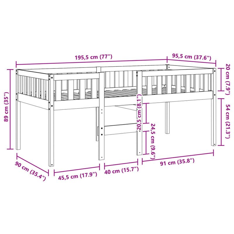 Casa si Gradina - Mobilier - Paturi si accesorii - Paturi - Pat pentru copii fara saltea, alb, 90x190 cm, lemn masiv de pin - Infinity.ro