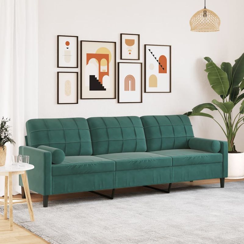 Casa si Gradina - Mobilier - Canapele si coltare - Canapele - Canapea cu 3 locuri cu pernute, verde inchis, 210 cm, catifea - Infinity.ro