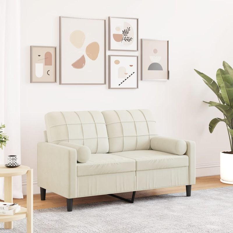 Casa si Gradina - Mobilier - Canapele si coltare - Canapele - Canapea cu 2 locuri cu pernute, crem, 120 cm, catifea - Infinity.ro