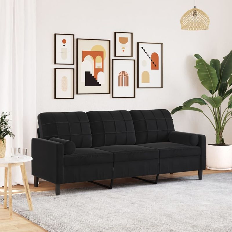 Casa si Gradina - Mobilier - Canapele si coltare - Canapele - Canapea cu 3 locuri cu pernute, negru, 180 cm, catifea - Infinity.ro
