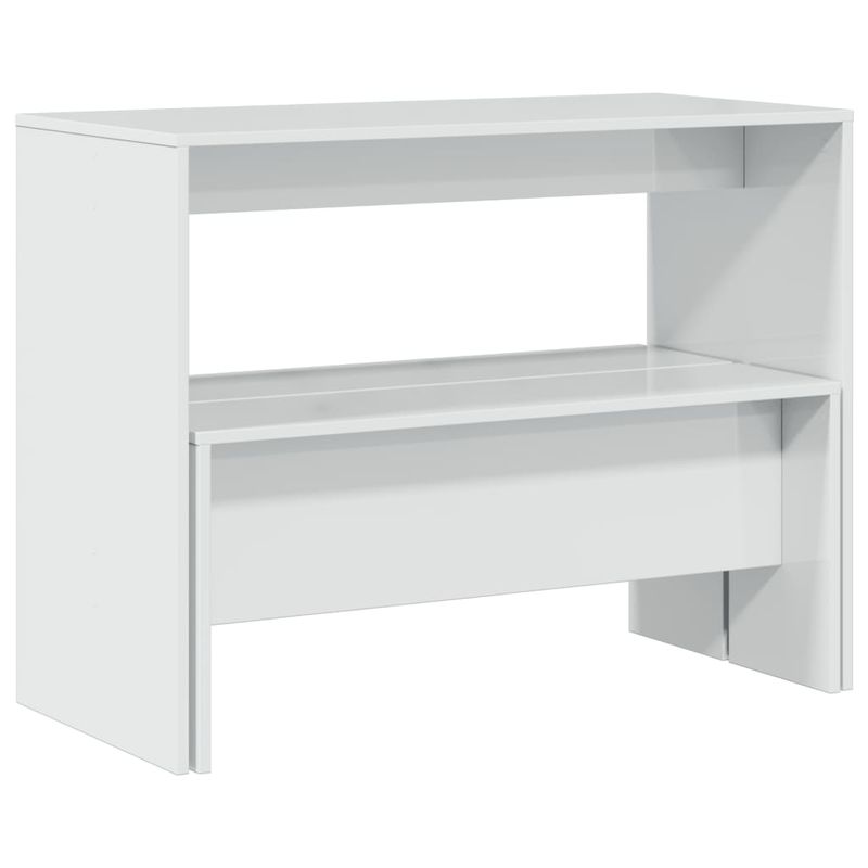 Casa si Gradina - Mobilier - Seturi de mobilier - Seturi bucatarie - Set masa și banci de bucatarie, 3 piese, alb foarte lucios, lemn prelucrat - Infinity.ro
