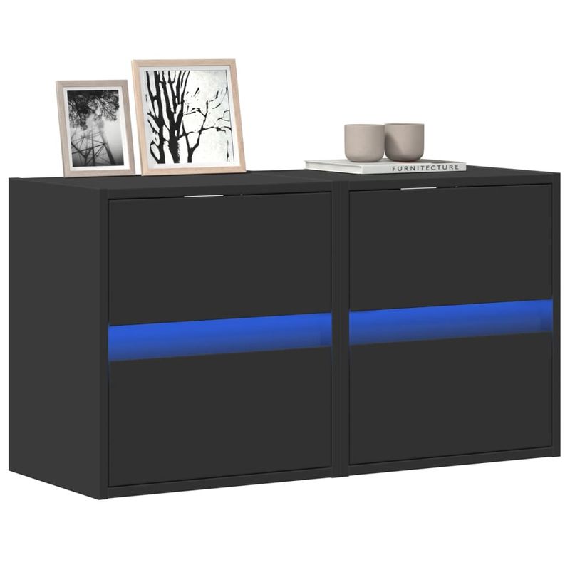 Casa si Gradina - Mobilier - Comode si corpuri - Comode - Comode TV de perete cu lumini LED, 2 buc., negru, 41x31x45 cm - Infinity.ro