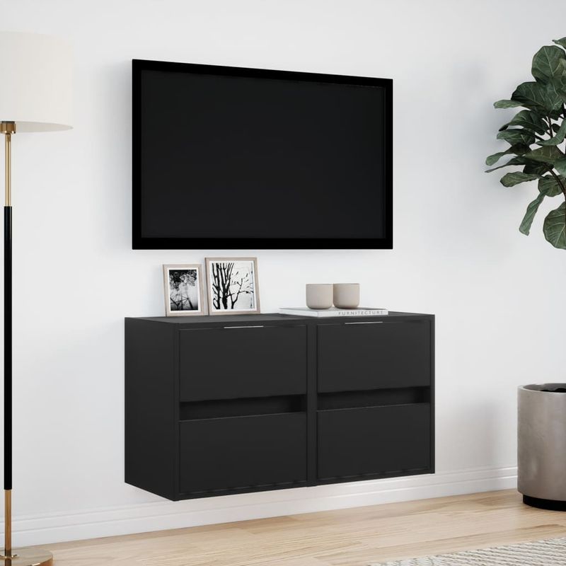 Casa si Gradina - Mobilier - Comode si corpuri - Comode - Comode TV de perete cu lumini LED, 2 buc., negru, 41x31x45 cm - Infinity.ro