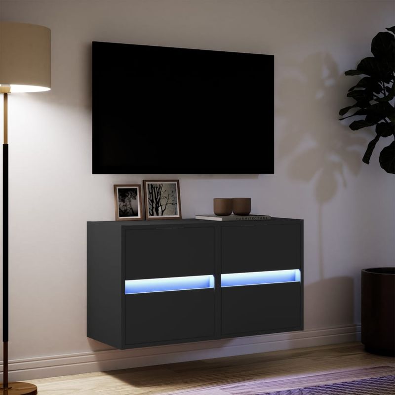 Casa si Gradina - Mobilier - Comode si corpuri - Comode - Comode TV de perete cu lumini LED, 2 buc., negru, 41x31x45 cm - Infinity.ro