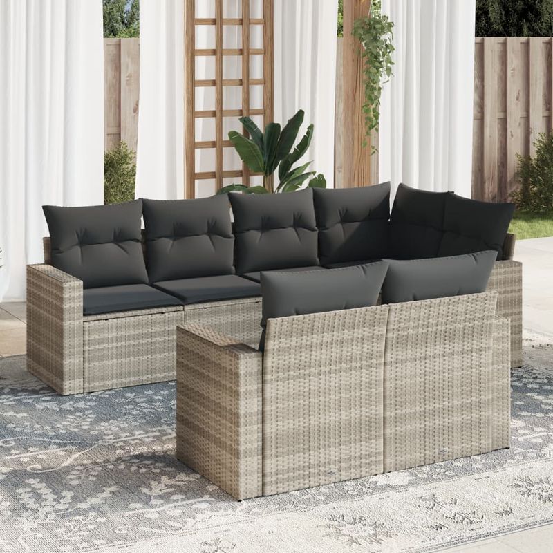 Casa si Gradina - Gradina si terasa - Mobilier exterior - Canapele si fotolii gradina - Set canapele de gradina cu perne, 7piese gri deschis poliratan - Infinity.ro