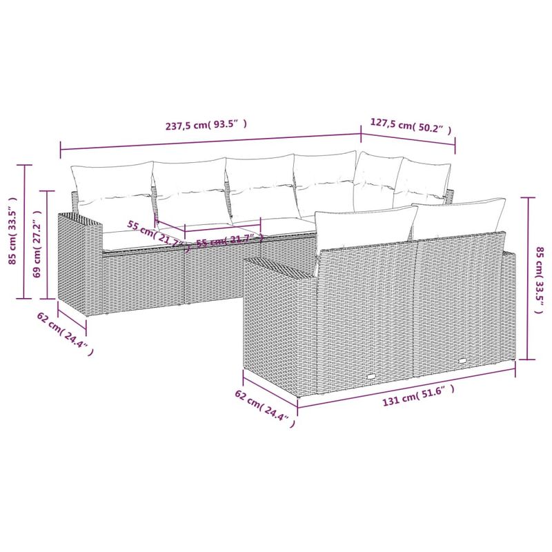 Casa si Gradina - Gradina si terasa - Mobilier exterior - Canapele si fotolii gradina - Set canapele de gradina cu perne, 7piese gri deschis poliratan - Infinity.ro