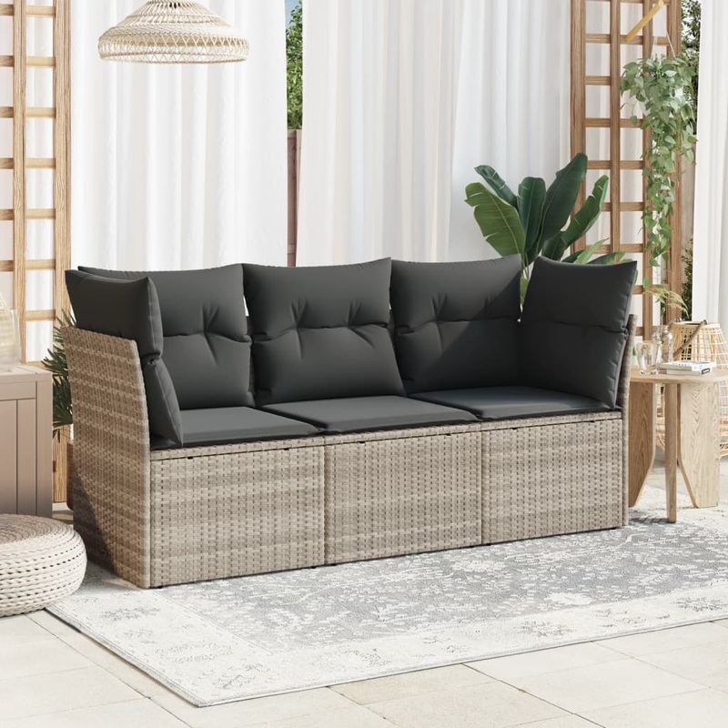 Casa si Gradina - Gradina si terasa - Mobilier exterior - Seturi mobila gradina - Set canapele de gradina cu perne, 3 piese gri deschis poliratan - Infinity.ro