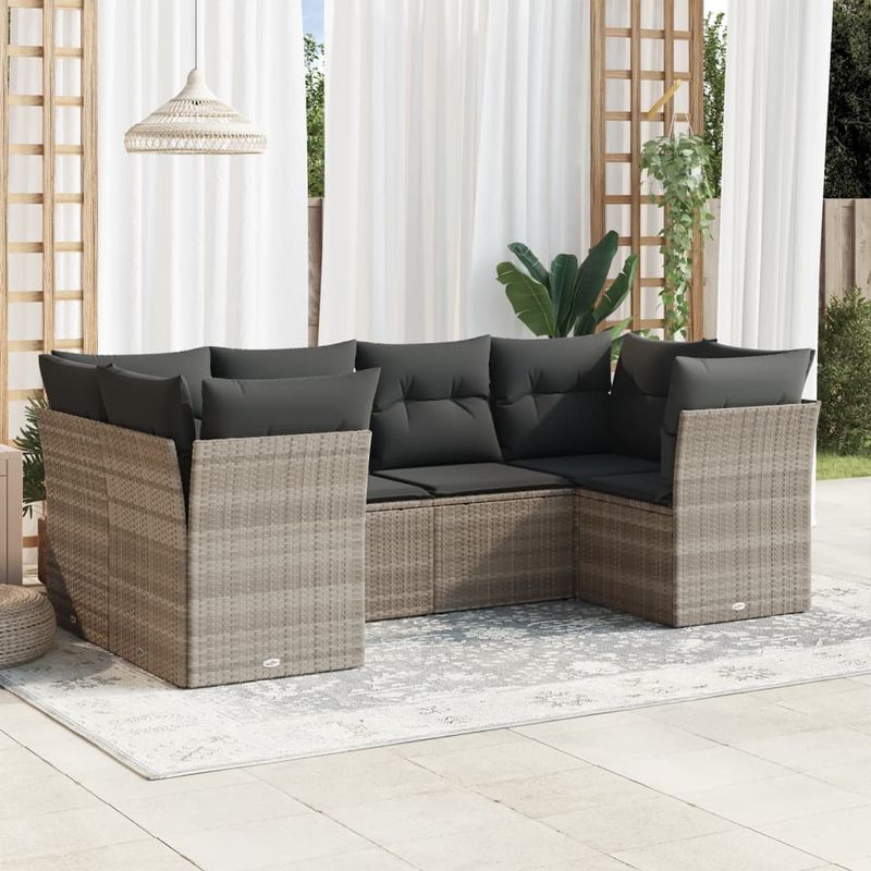 Casa si Gradina - Gradina si terasa - Mobilier exterior - Seturi mobila gradina - Set canapele de gradina cu perne, 6 piese gri deschis poliratan - Infinity.ro