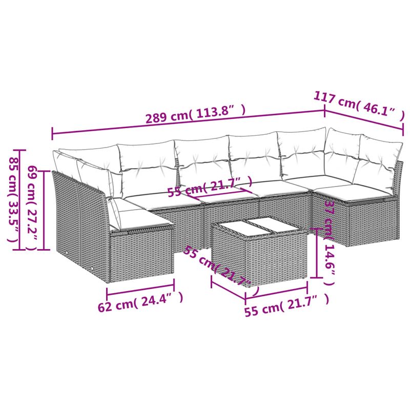 Casa si Gradina - Gradina si terasa - Mobilier exterior - Seturi mobila gradina - Set mobilier de gradina cu perne, 8 piese gri deschis poliratan - Infinity.ro