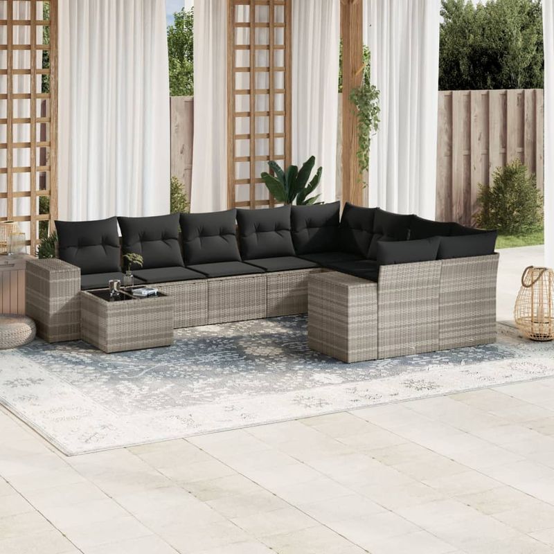 Casa si Gradina - Gradina si terasa - Mobilier exterior - Seturi mobila gradina - Set canapele de gradina cu perne 10 piese gri deschis poliratan - Infinity.ro