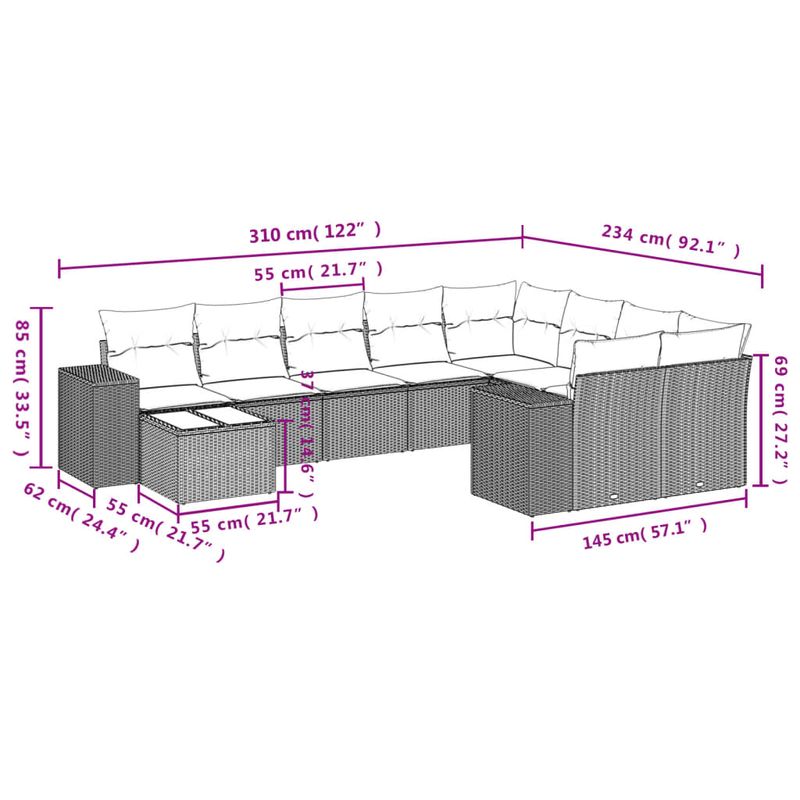 Casa si Gradina - Gradina si terasa - Mobilier exterior - Seturi mobila gradina - Set canapele de gradina cu perne 10 piese gri deschis poliratan - Infinity.ro
