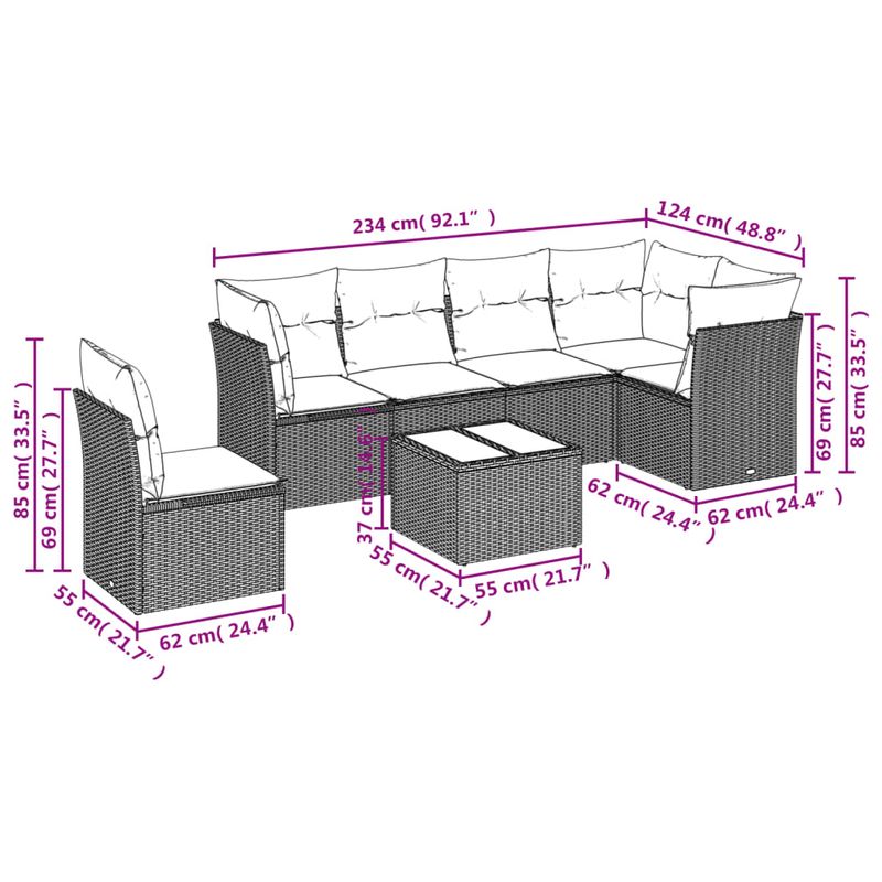 Casa si Gradina - Gradina si terasa - Mobilier exterior - Seturi mobila gradina - Set canapele de gradina cu perne, 7piese gri deschis poliratan - Infinity.ro
