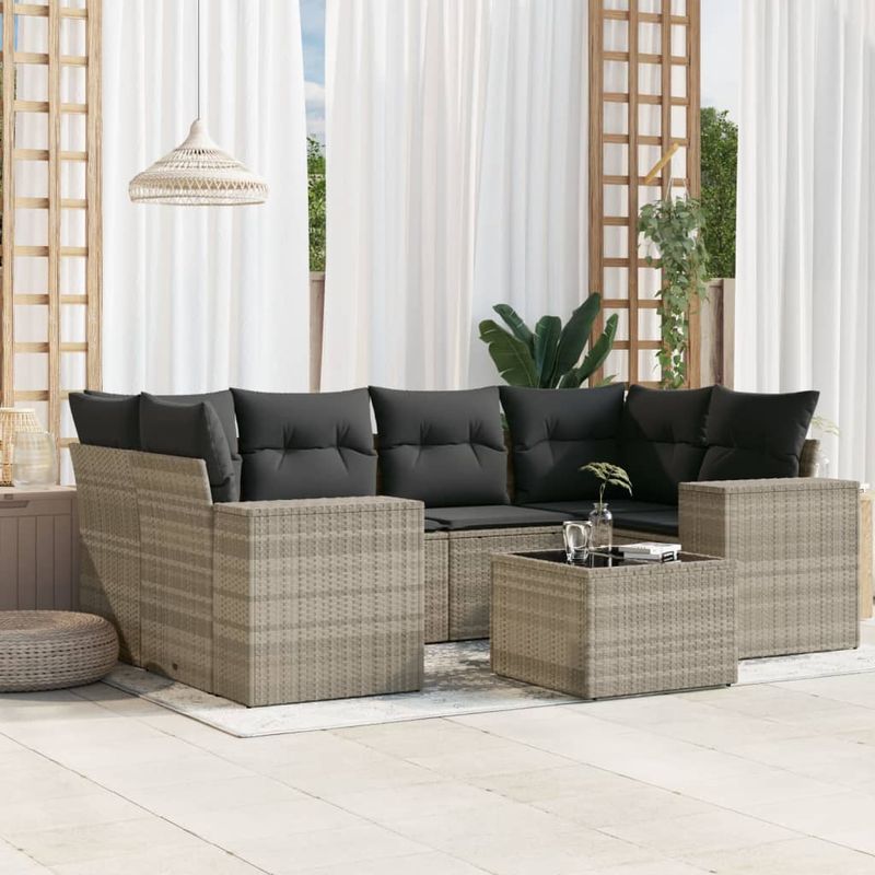Casa si Gradina - Gradina si terasa - Mobilier exterior - Canapele si fotolii gradina - Set canapele de gradina cu perne, 7piese gri deschis poliratan - Infinity.ro