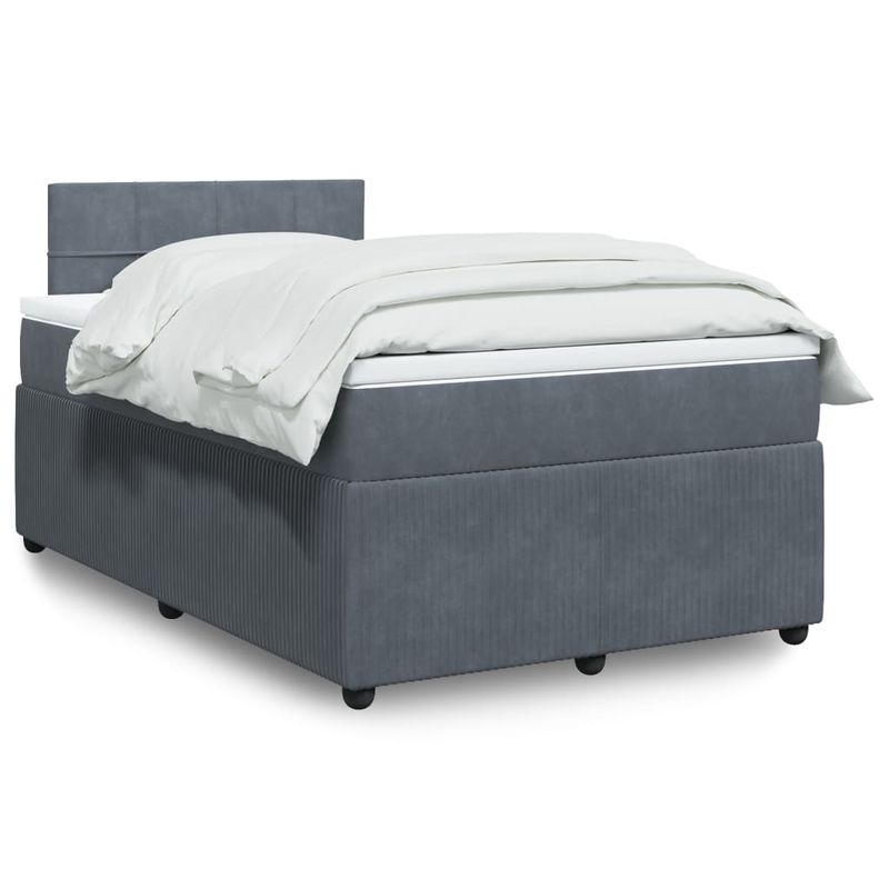 Casa si Gradina - Mobilier - Paturi si accesorii - Paturi - Pat box spring cu saltea, gri inchis, 120x200 cm, catifea - Infinity.ro