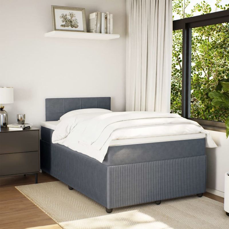 Casa si Gradina - Mobilier - Paturi si accesorii - Paturi - Pat box spring cu saltea, gri inchis, 120x200 cm, catifea - Infinity.ro