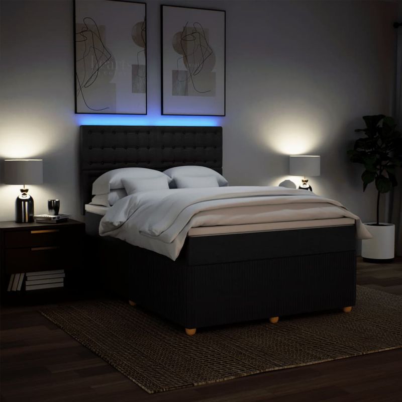 Casa si Gradina - Mobilier - Paturi si accesorii - Paturi - Pat box spring cu saltea, negru, 160x200 cm, textil - Infinity.ro