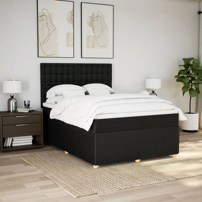 Casa si Gradina - Mobilier - Paturi si accesorii - Paturi - Pat box spring cu saltea, negru, 160x200 cm, textil - Infinity.ro