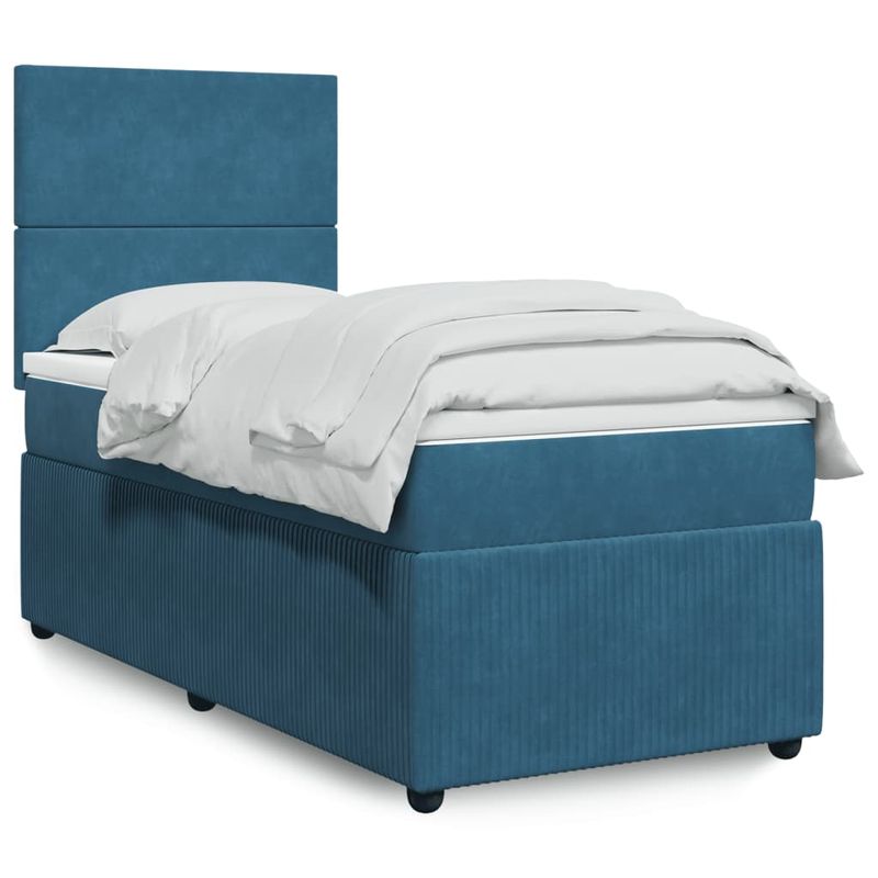 Casa si Gradina - Mobilier - Paturi si accesorii - Paturi - Pat box spring cu saltea, albastru inchis, 90x200 cm, catifea - Infinity.ro
