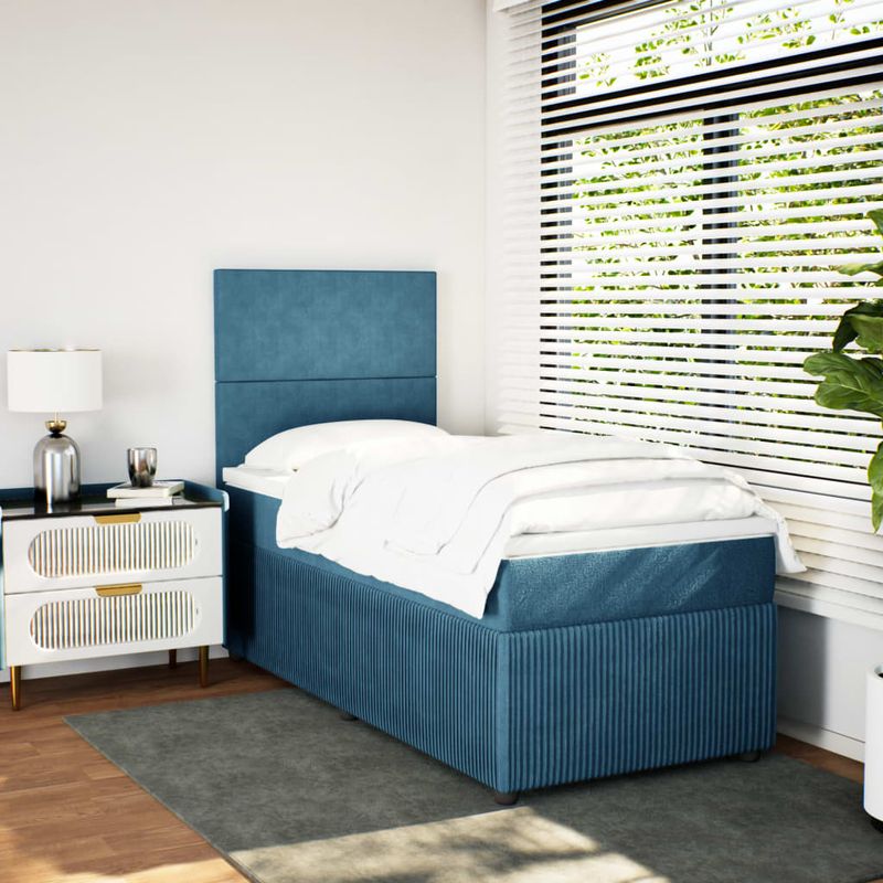 Casa si Gradina - Mobilier - Paturi si accesorii - Paturi - Pat box spring cu saltea, albastru inchis, 90x200 cm, catifea - Infinity.ro