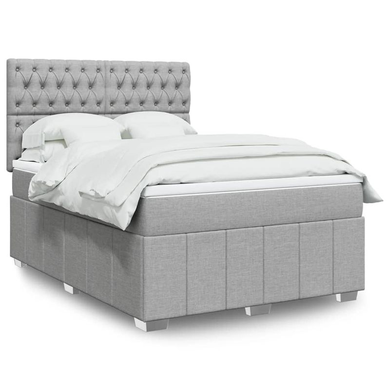 Casa si Gradina - Mobilier - Paturi si accesorii - Paturi - Pat continental cu saltea, gri deschis, 160x200 cm, textil - Infinity.ro