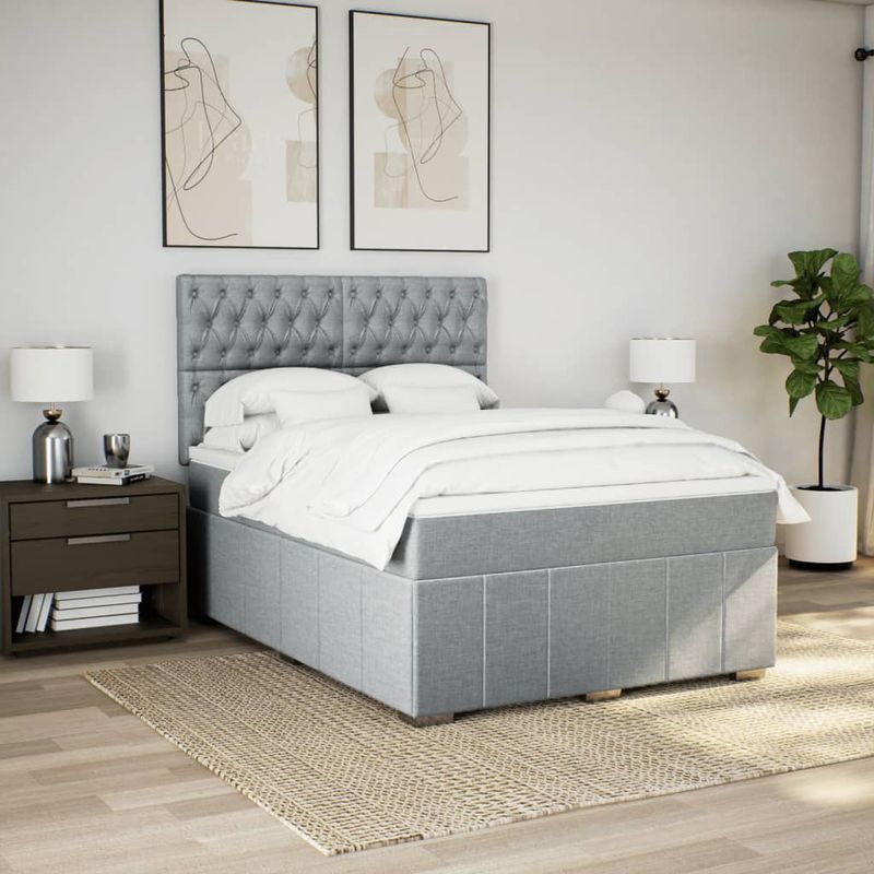 Casa si Gradina - Mobilier - Paturi si accesorii - Paturi - Pat continental cu saltea, gri deschis, 160x200 cm, textil - Infinity.ro