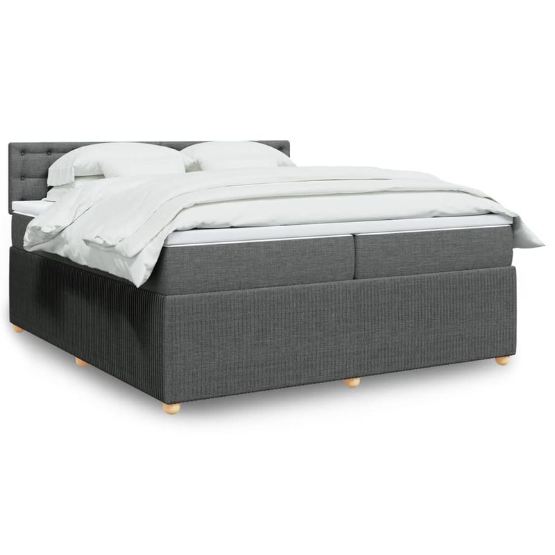 Casa si Gradina - Mobilier - Paturi si accesorii - Paturi - Pat box spring cu saltea, gri inchis, 200x200 cm, textil - Infinity.ro