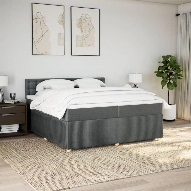 Casa si Gradina - Mobilier - Paturi si accesorii - Paturi - Pat box spring cu saltea, gri inchis, 200x200 cm, textil - Infinity.ro