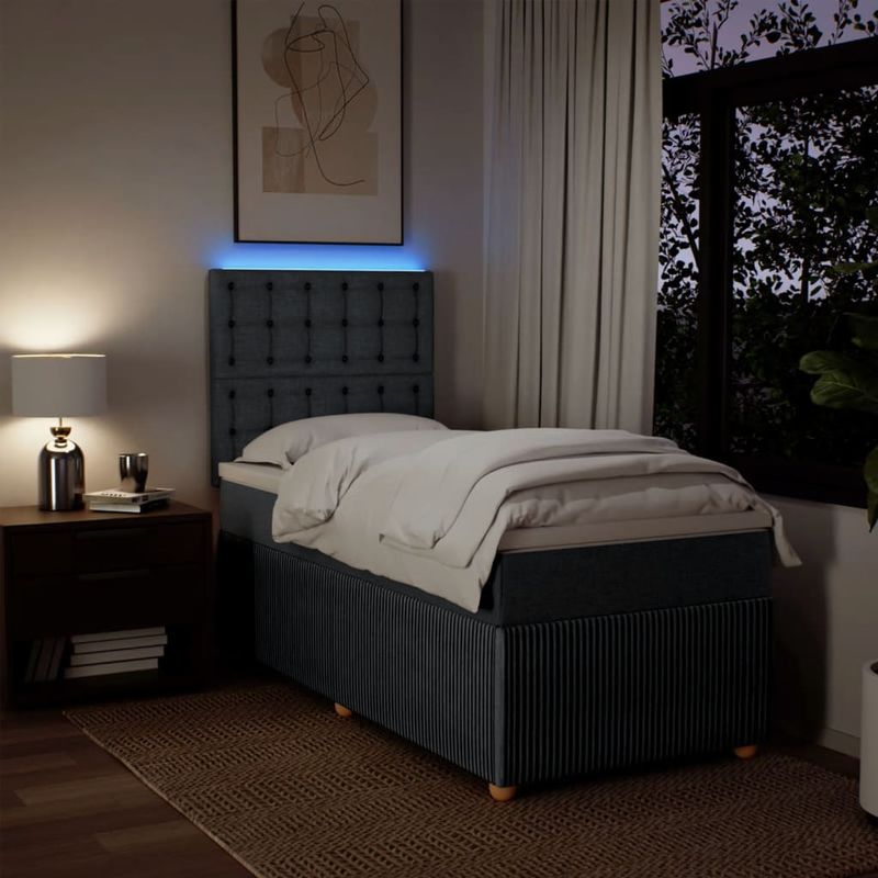 Casa si Gradina - Mobilier - Paturi si accesorii - Paturi - Pat box spring cu saltea, gri inchis, 80x200 cm, textil - Infinity.ro