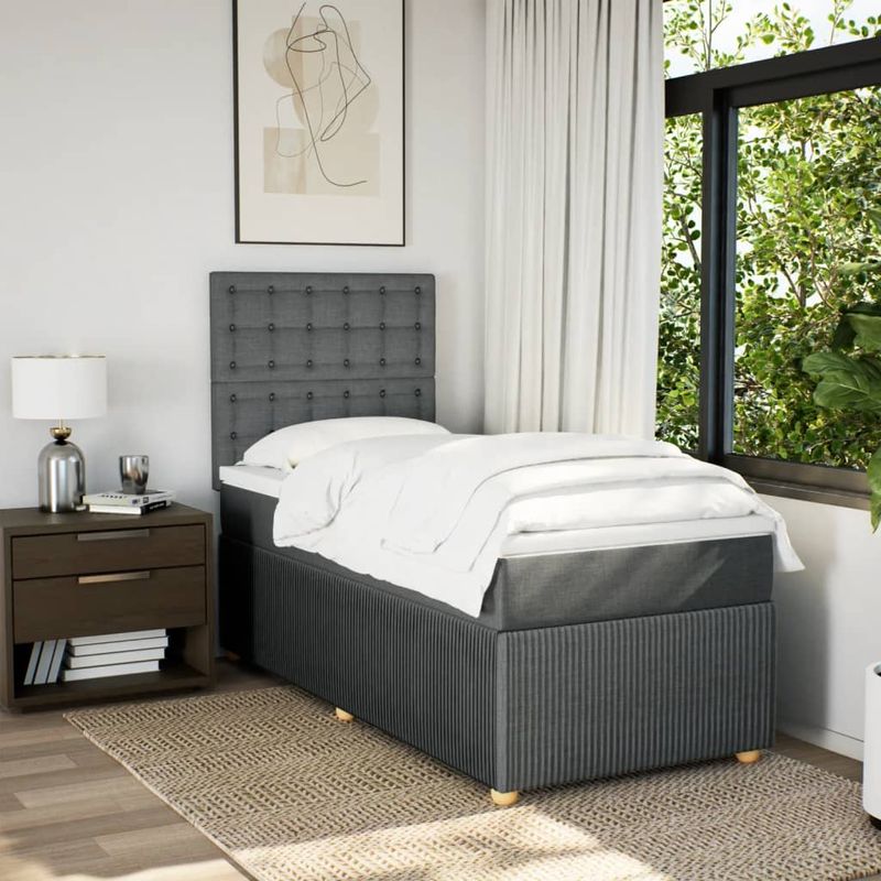 Casa si Gradina - Mobilier - Paturi si accesorii - Paturi - Pat box spring cu saltea, gri inchis, 80x200 cm, textil - Infinity.ro