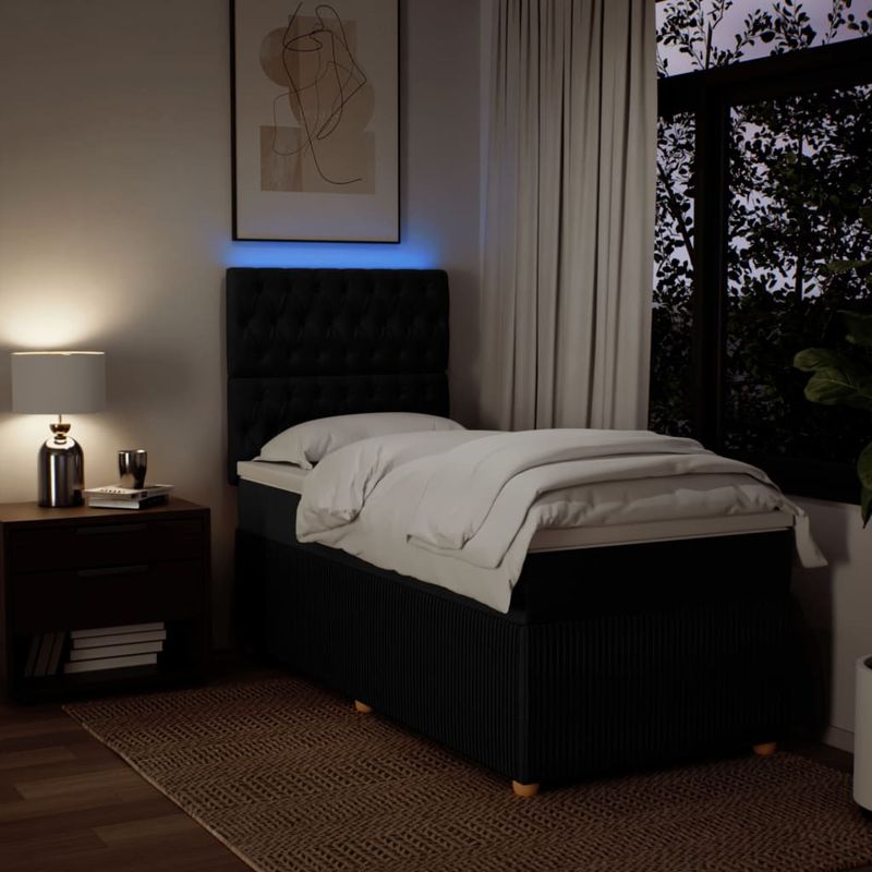 Casa si Gradina - Mobilier - Paturi si accesorii - Paturi - Pat box spring cu saltea, negru, 90x200 cm, textil - Infinity.ro