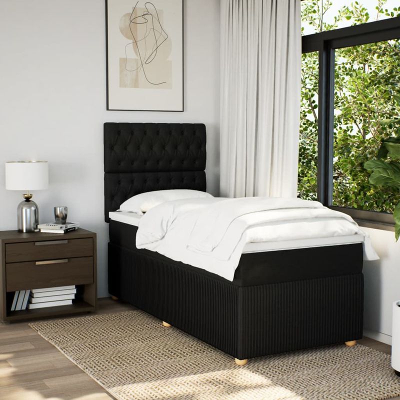 Casa si Gradina - Mobilier - Paturi si accesorii - Paturi - Pat box spring cu saltea, negru, 90x200 cm, textil - Infinity.ro