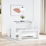 Casa si Gradina - Mobilier - Seturi de mobilier - Seturi bucatarie - Set masa și banci de bucatarie, 3 piese, alb, lemn prelucrat - Infinity.ro