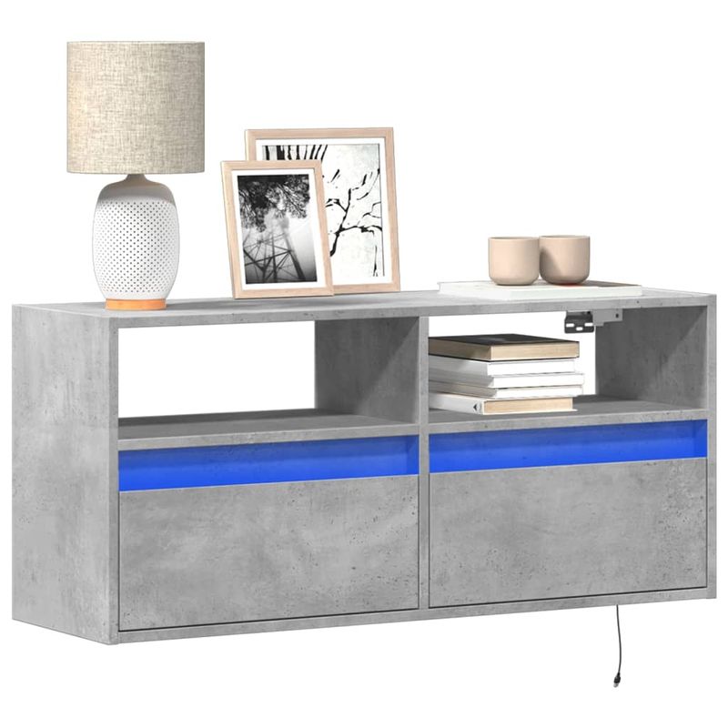 Casa si Gradina - Mobilier - Comode si corpuri - Comode - Comoda TV de perete cu lumini LED, gri beton, 100x31x45 cm - Infinity.ro