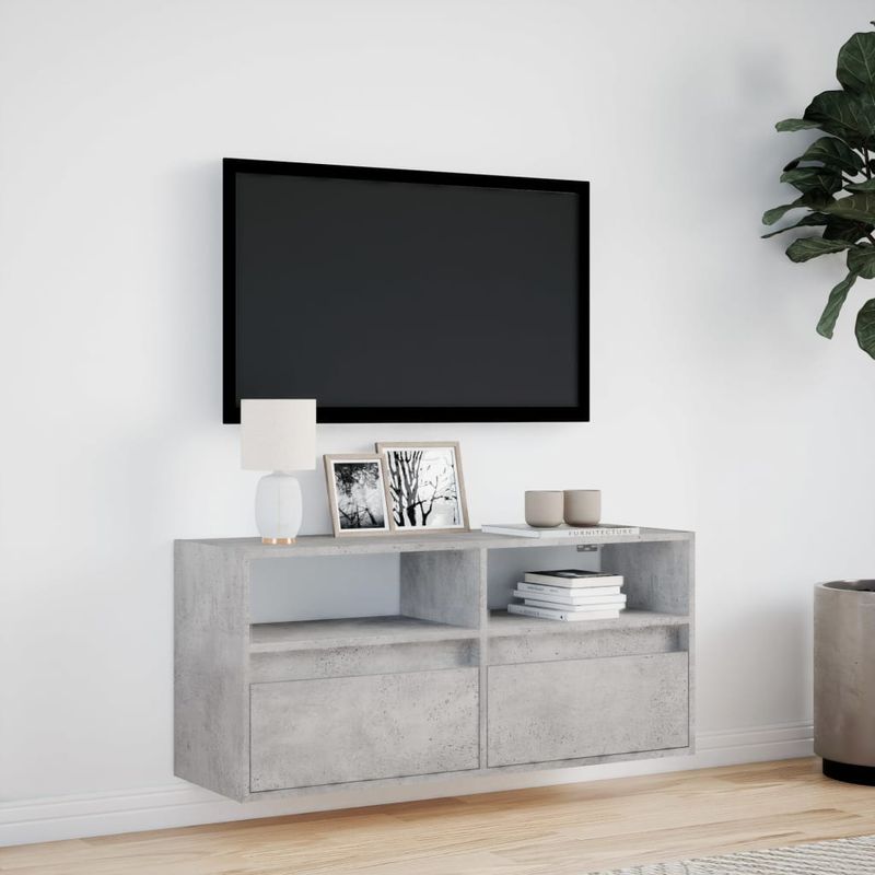 Casa si Gradina - Mobilier - Comode si corpuri - Comode - Comoda TV de perete cu lumini LED, gri beton, 100x31x45 cm - Infinity.ro